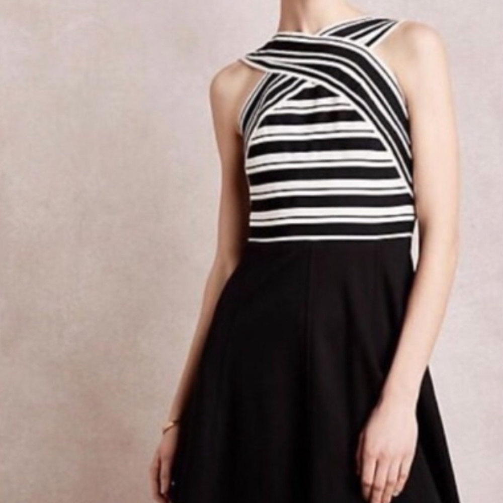 NWT Anthropologie Maeve black and white bandage stripe dress
